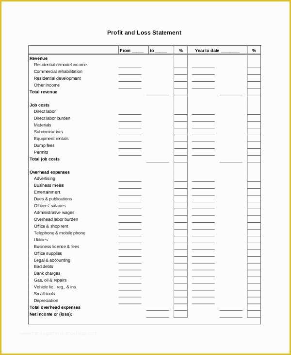 Profit and Loss Template Pdf Free Of 7 Sample Profit and Loss Statement forms