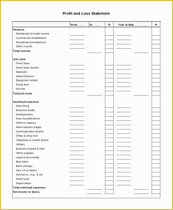 Profit and Loss Template Pdf Free Of Profit & Loss Statement Template 13 Free Pdf Excel