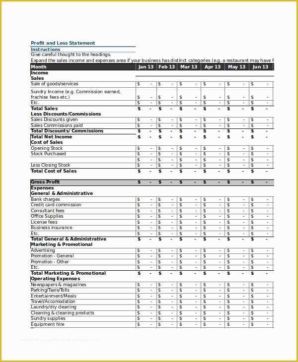 Profit and Loss Template Pdf Free Of Profit and Loss Statement Template