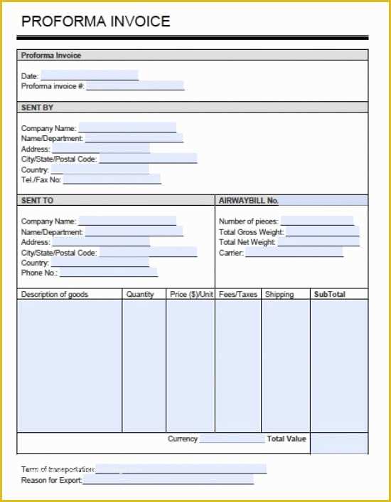 Proforma Invoice Template Pdf Free Download Of Proforma Invoice Template Doc