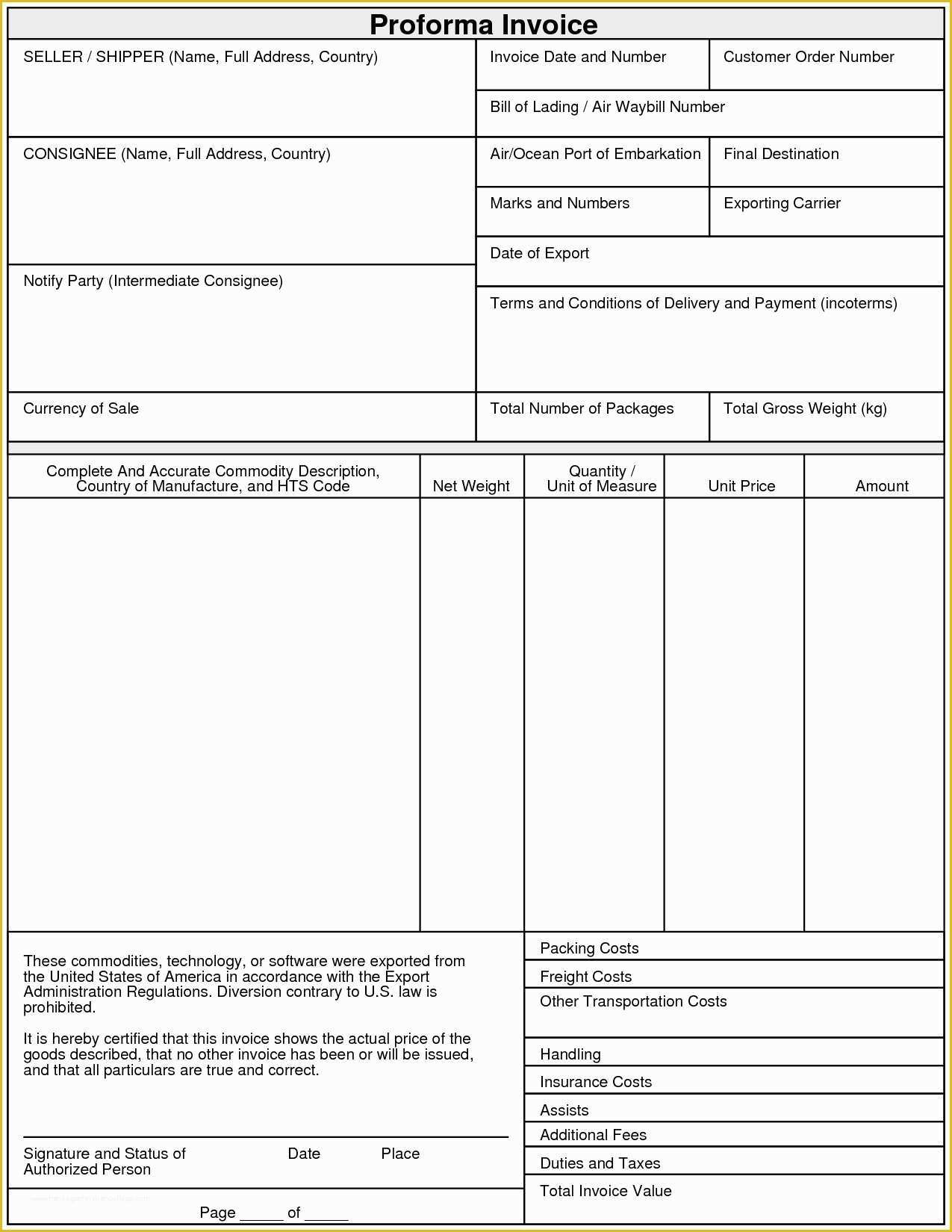 Proforma Invoice Template Pdf Free Download Of Proforma Invoice Template Pdf