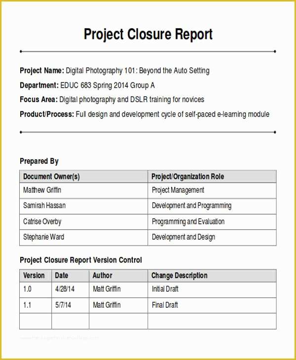 Project Closure Report Template Free Of 25 Sample Project Reports Free Sample Example format