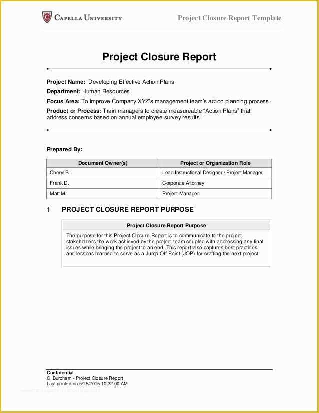 Project Closure Report Template Free Of C Burcham Project Closure Report