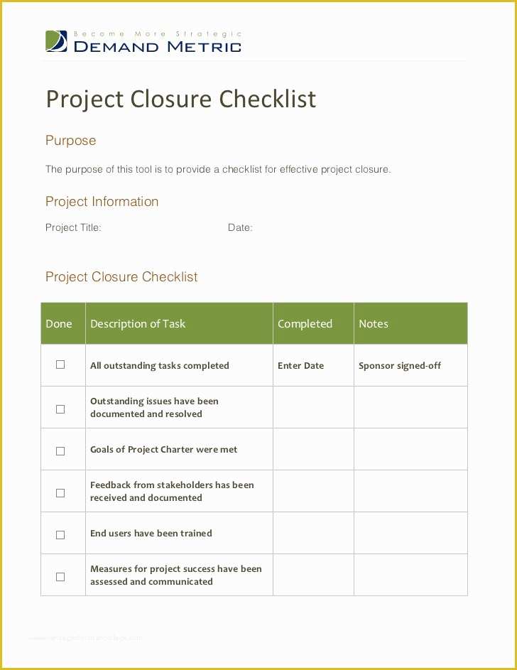 Project Closure Report Template Free Of Project Closure Checklist