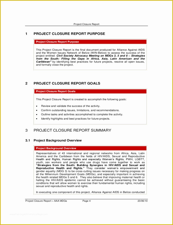 Project Closure Report Template Free Of Project Closure Report Free Download