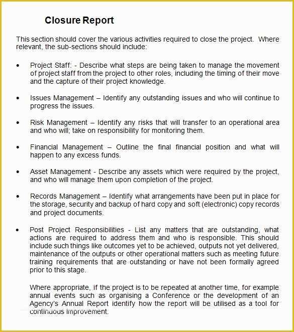 Project Closure Report Template Free Of Project Closure Report Template 9 Free Word Documents