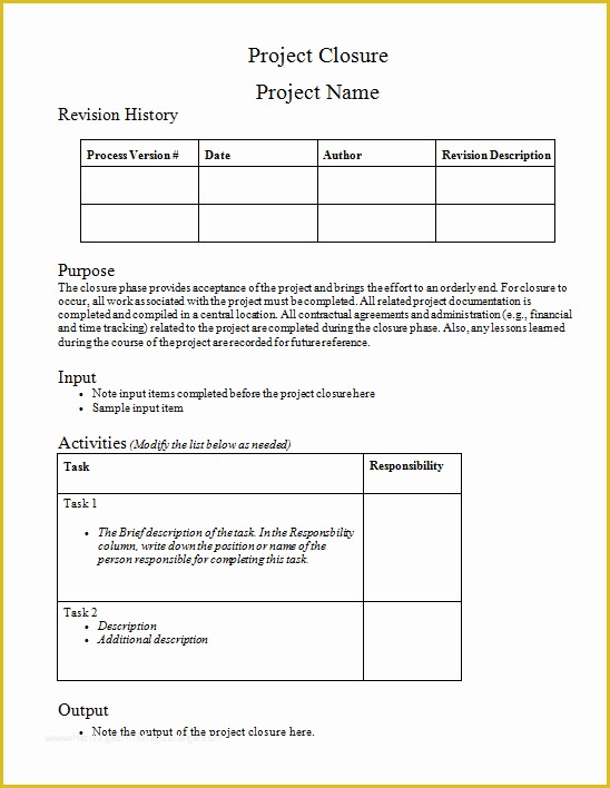 Project Closure Report Template Free Of Project Initiation Kick Off Report Template