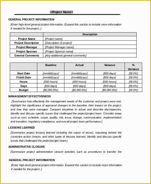 Project Closure Report Template Free Of Sample Project Closeout 7 Documents In Pdf Word