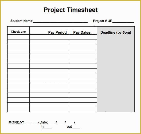 Project Timesheet Template Free Of 7 Sample Project Timesheets