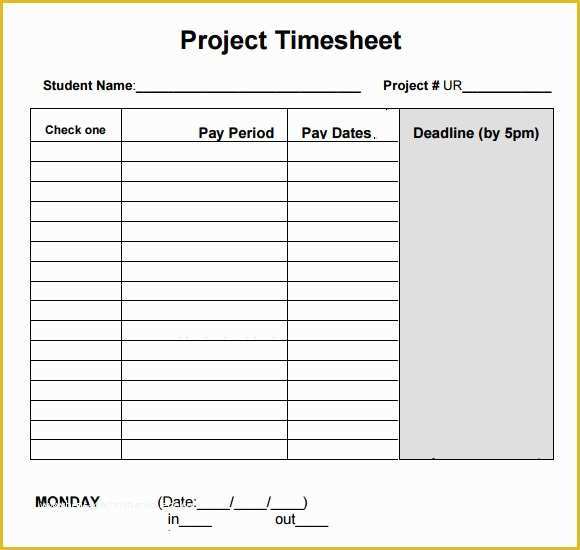 Project Timesheet Template Free Of 7 Sample Project Timesheets