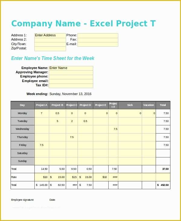 Project Timesheet Template Free Of 9 Printable Timesheet Templates Pages Word Docs