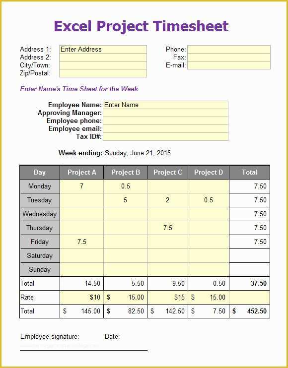 Project Timesheet Template Free Of Excel Timesheet Templates 7 Free Download for Excel