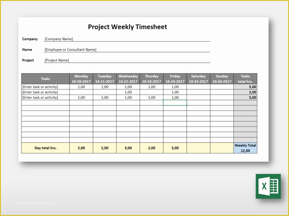 Project Timesheet Template Free Of Simple Weekly Project Timesheet form
