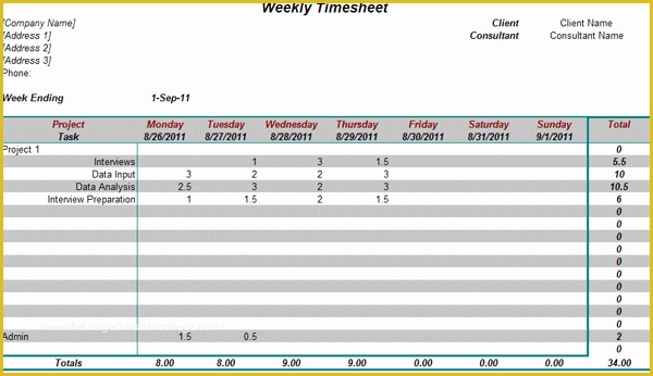 Project Timesheet Template Free Of Weekly Timesheet for Consultants On Projects