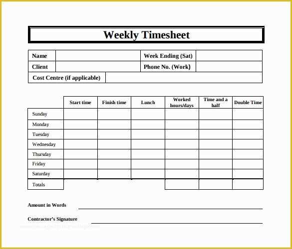 Project Timesheet Template Free Of Weekly Timesheet Template 8 Free