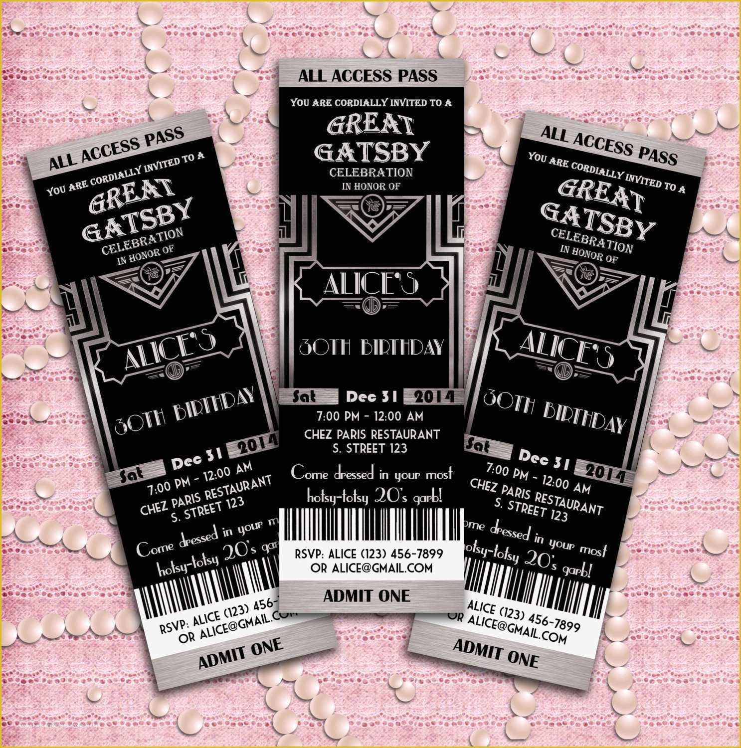 Prom Ticket Template Free Of Great Gatsby Style Art Deco Party Invitation Prom