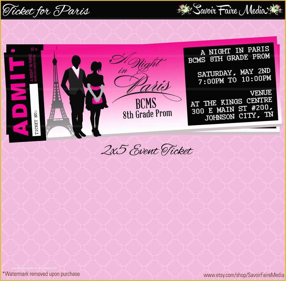 Prom Ticket Template Free Of Paris themed event Ticket Customizable Prom Dance Home Ing