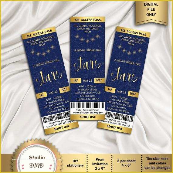 Prom Ticket Template Free Of Printable Prom Ticket Invitation A Night Under the Stars