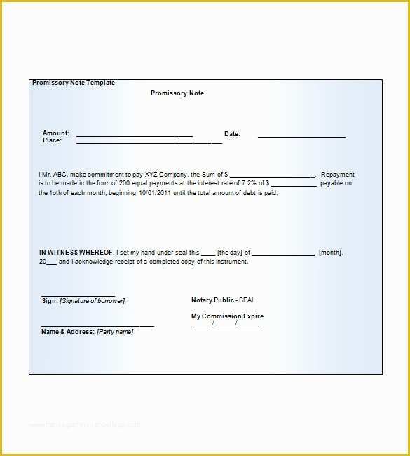 Promissory Note Free Template Download Of 7 Blank Promissory Note Free Sample Example format