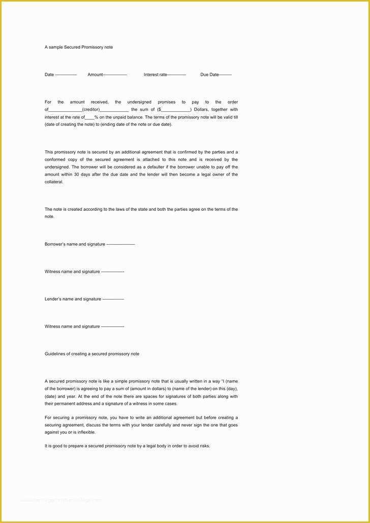 Promissory Note Free Template Download Of 8 Secured Promissory Note Template Free Download