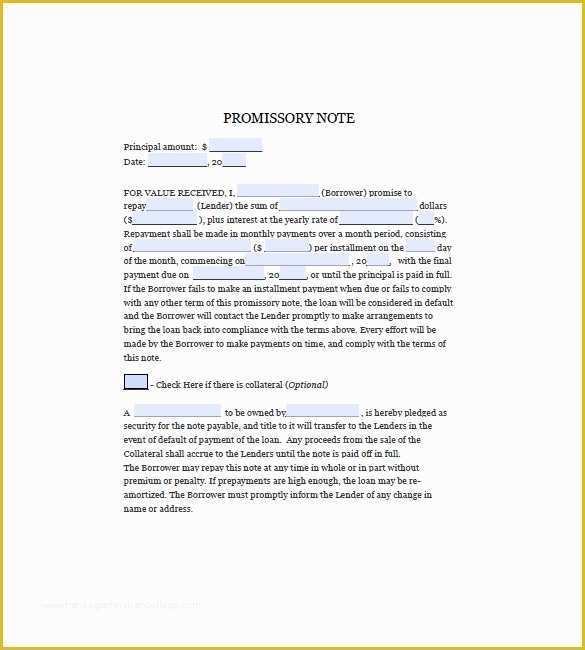 Promissory Note Free Template Download Of Blank Promissory Note