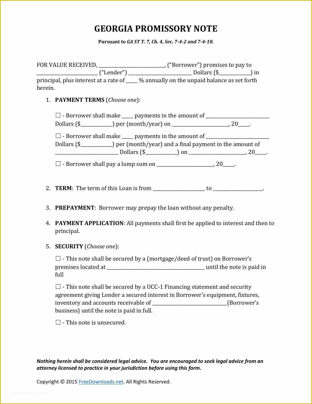 Promissory Note Free Template Download Of Download Georgia Promissory Note form Pdf Rtf