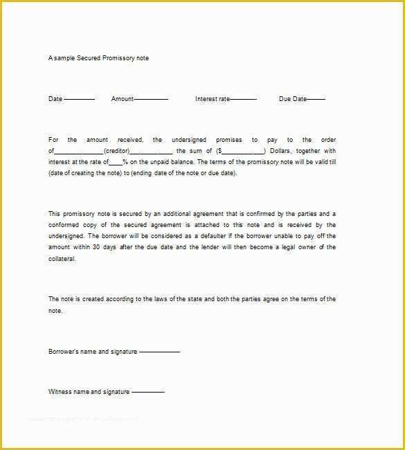 Promissory Note Free Template Download Of Secured Promissory Note Templates – 9 Free Word Excel