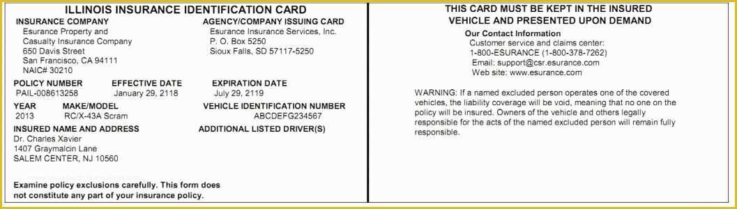 Fake Car Insurance Card Template
