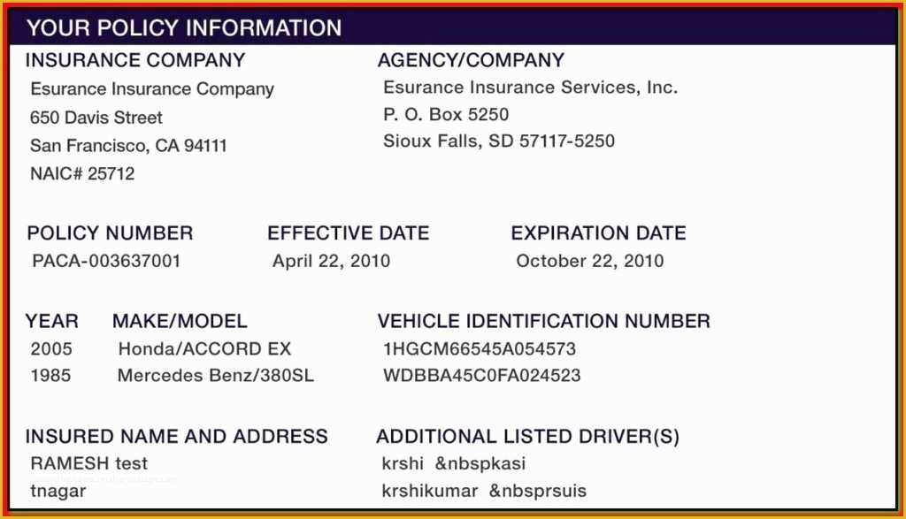 Proof Of Auto Insurance Template Free Of Proof Auto Insurance Template Free