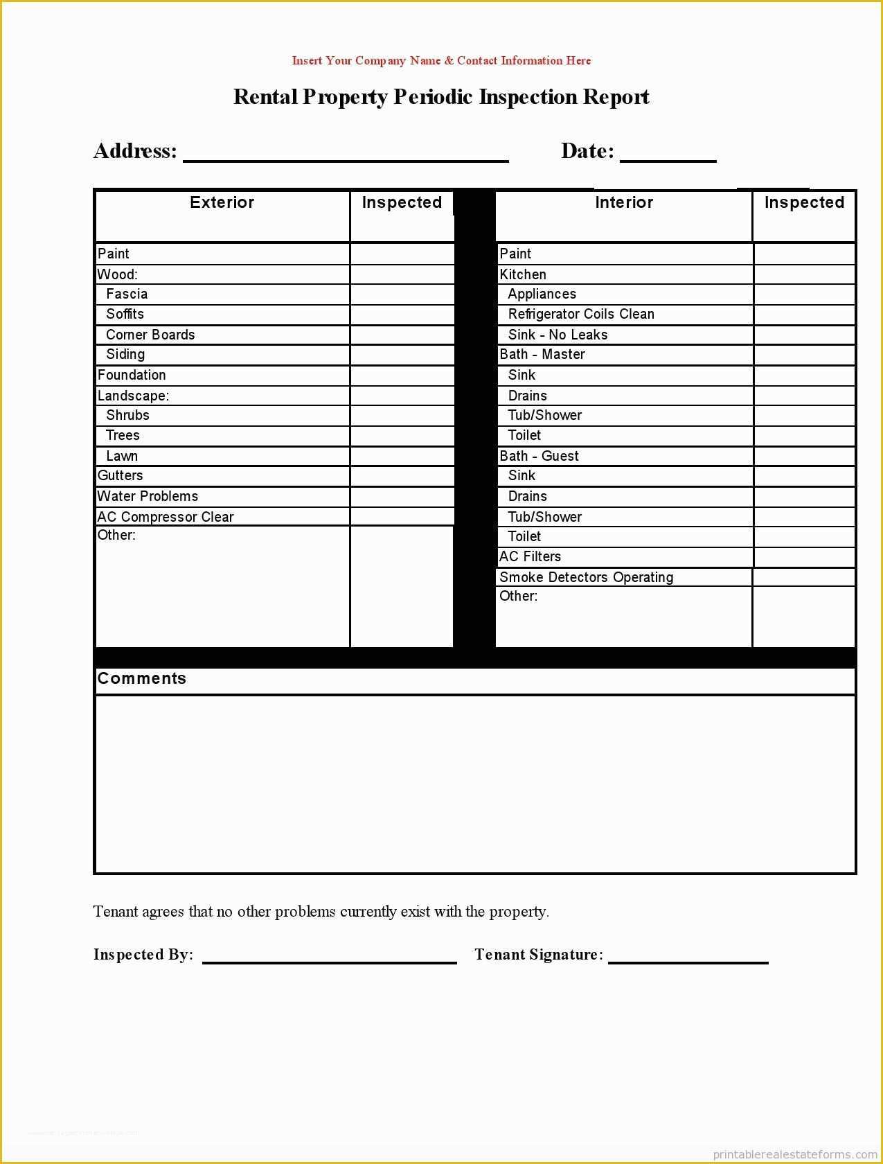 Property Condition Report Template Free Of Free Printable Rental Property Periodic Inspection Report