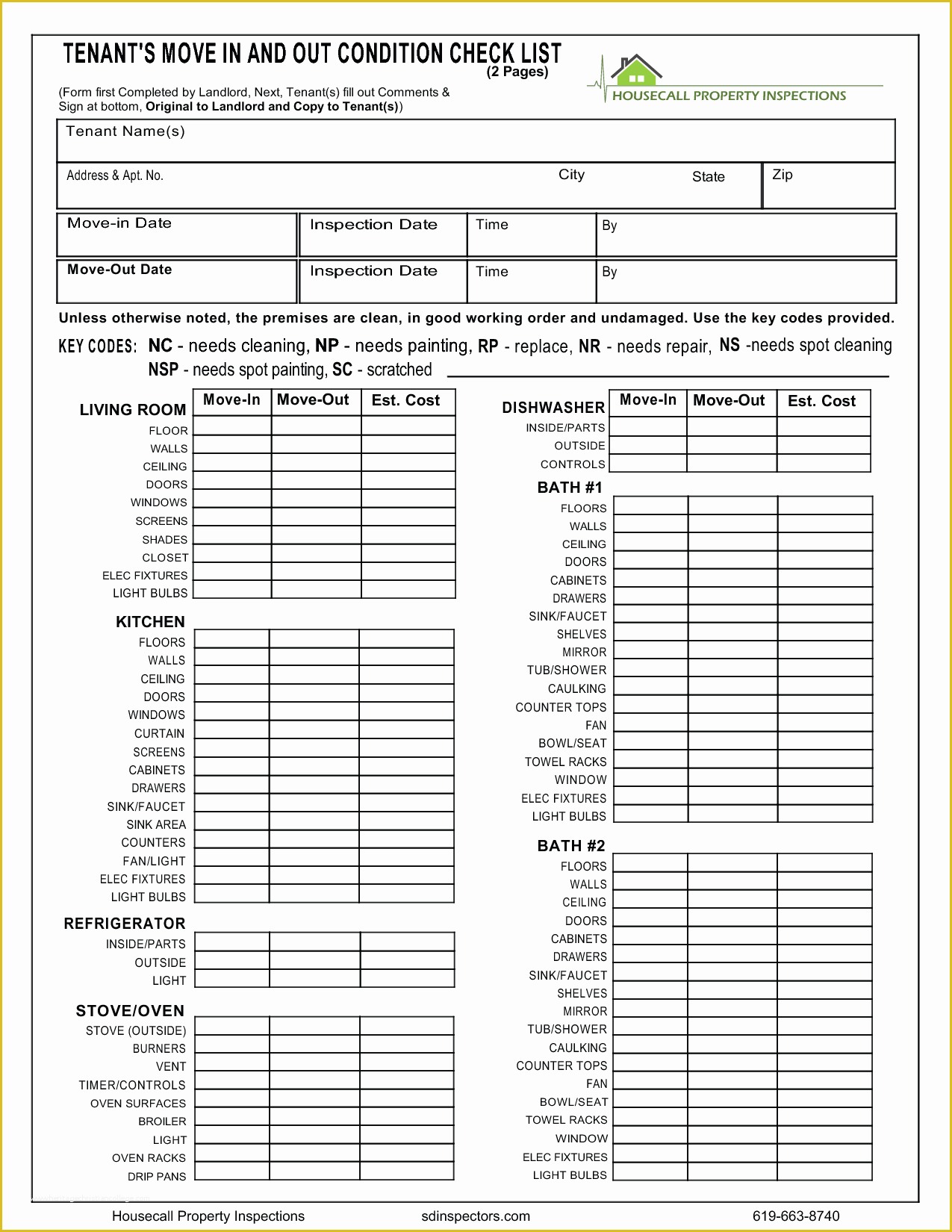 Property Condition Report Template Free Of Tenant Move In Move Out Checklist Checklist Rental