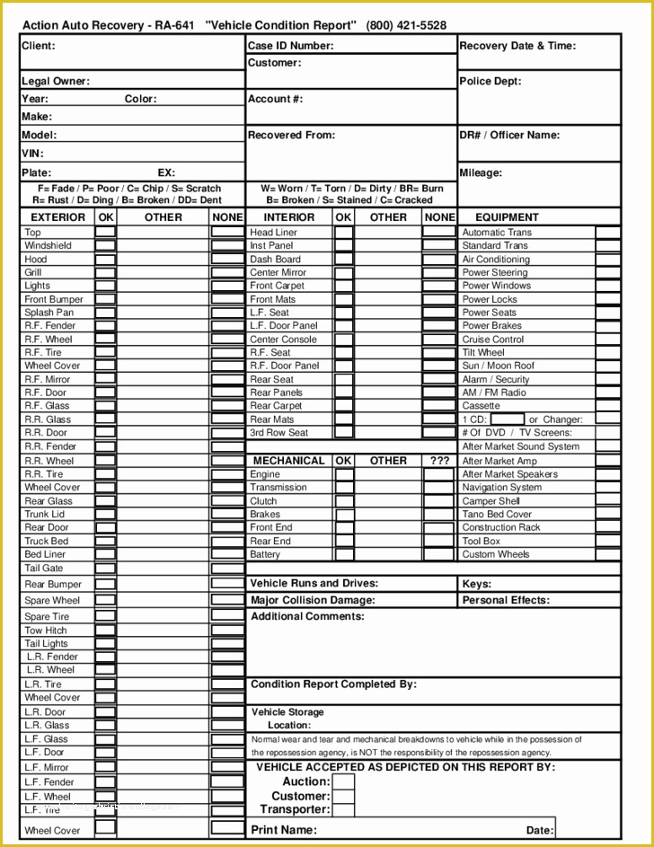 Property Condition Report Template Free Of Vehicle Condition Report Sample form Free Download