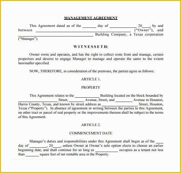 Property Management Agreement Template Free Of 12 Management Agreements to Download