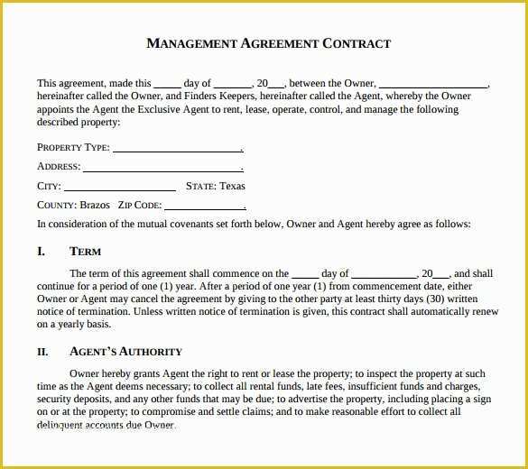 Property Management Agreement Template Free Of 12 Management Agreements to Download