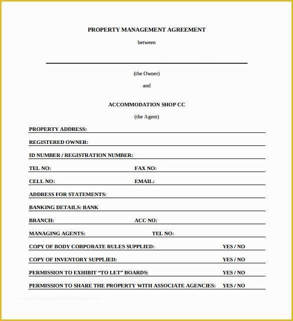 Property Management Agreement Template Free Of 12 Management Agreements to Download