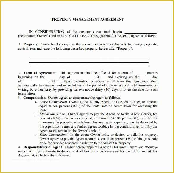 Property Management Agreement Template Free Of 12 Management Agreements to Download