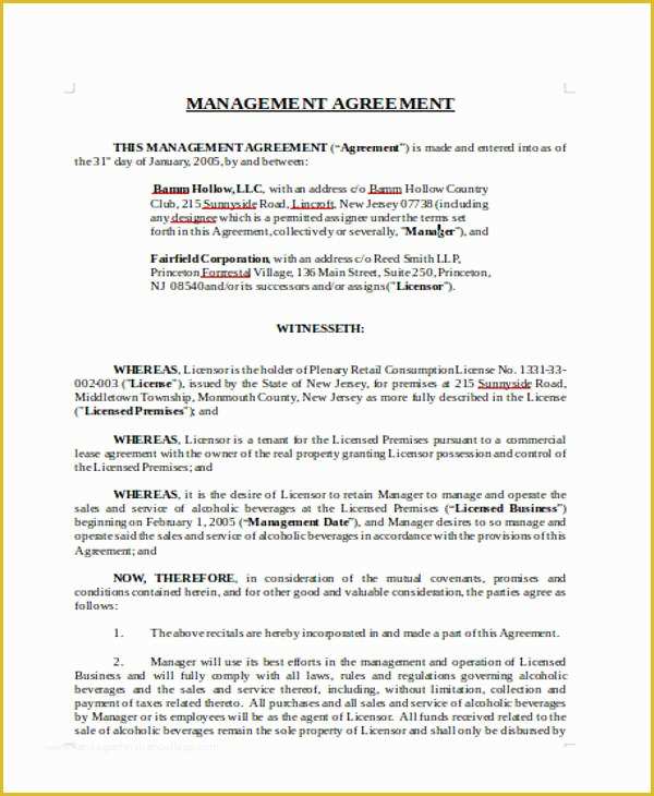 Property Management Agreement Template Free Of 15 Management Agreement Templates Word Pdf