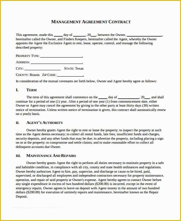 Property Management Agreement Template Free Of 15 Management Agreement Templates Word Pdf