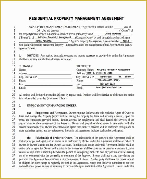 Property Management Agreement Template Free Of 58 Management Agreement Examples and Samples