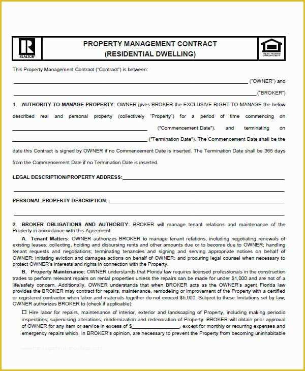 Property Management Agreement Template Free Of 7 Management Contract Template – Free Sample Example