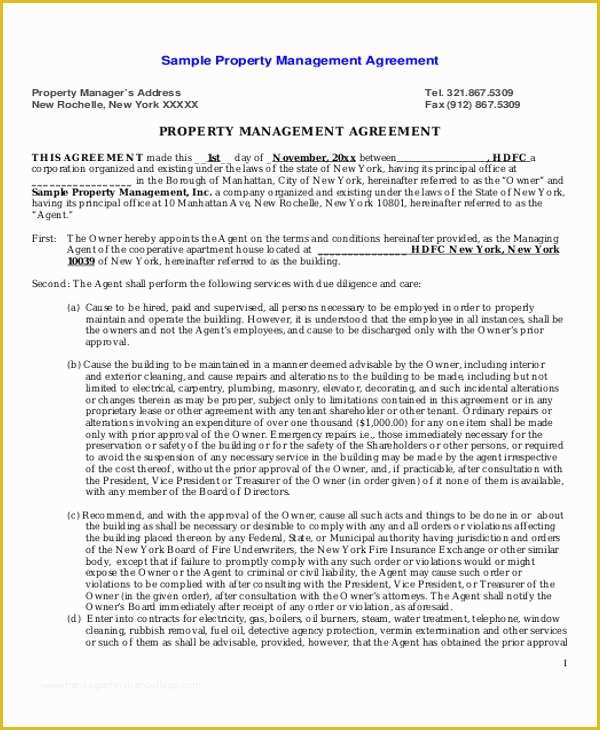 Property Management Agreement Template Free Of 8 Sample Mercial Property Management Agreements Word