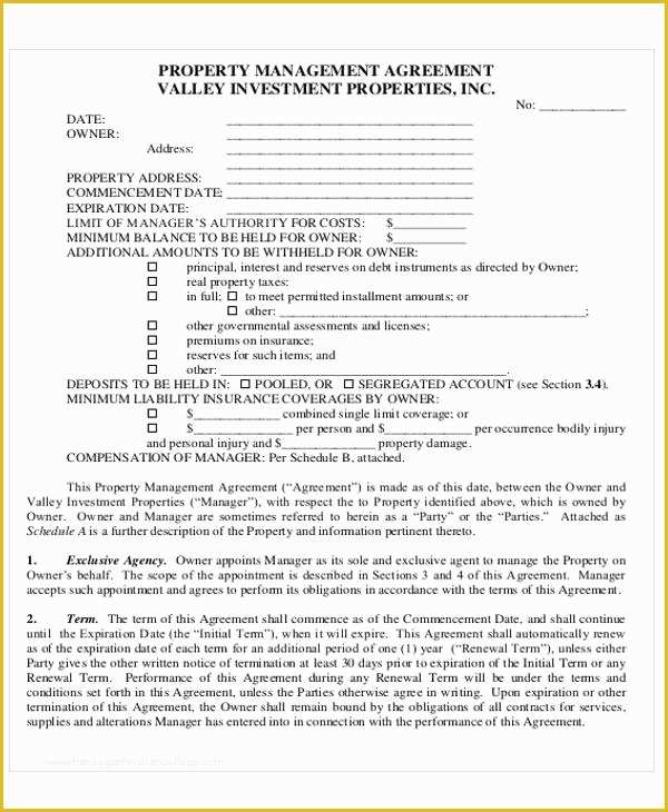 Property Management Agreement Template Free Of 8 Sample Mercial Property Management Agreements Word