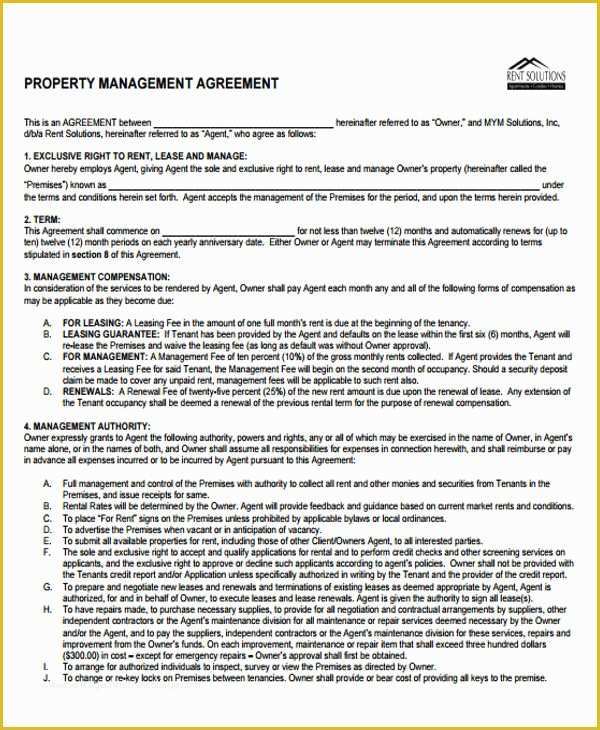 Property Management Agreement Template Free Of 9 Management Agreement Templates Free Sample Example