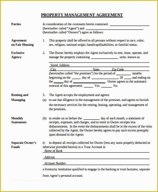 Property Management Agreement Template Free Of 9 Management Agreement Templates Free Sample Example