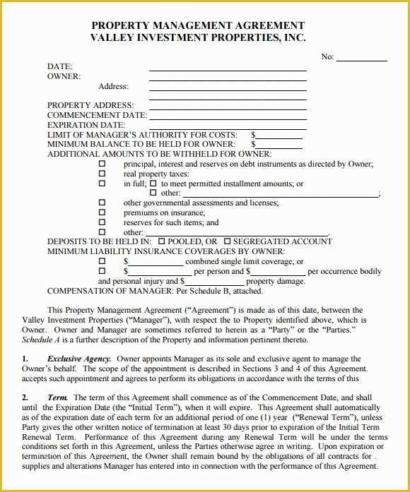 Property Management Agreement Template Free Of Property Management Agreement 10 Download Free