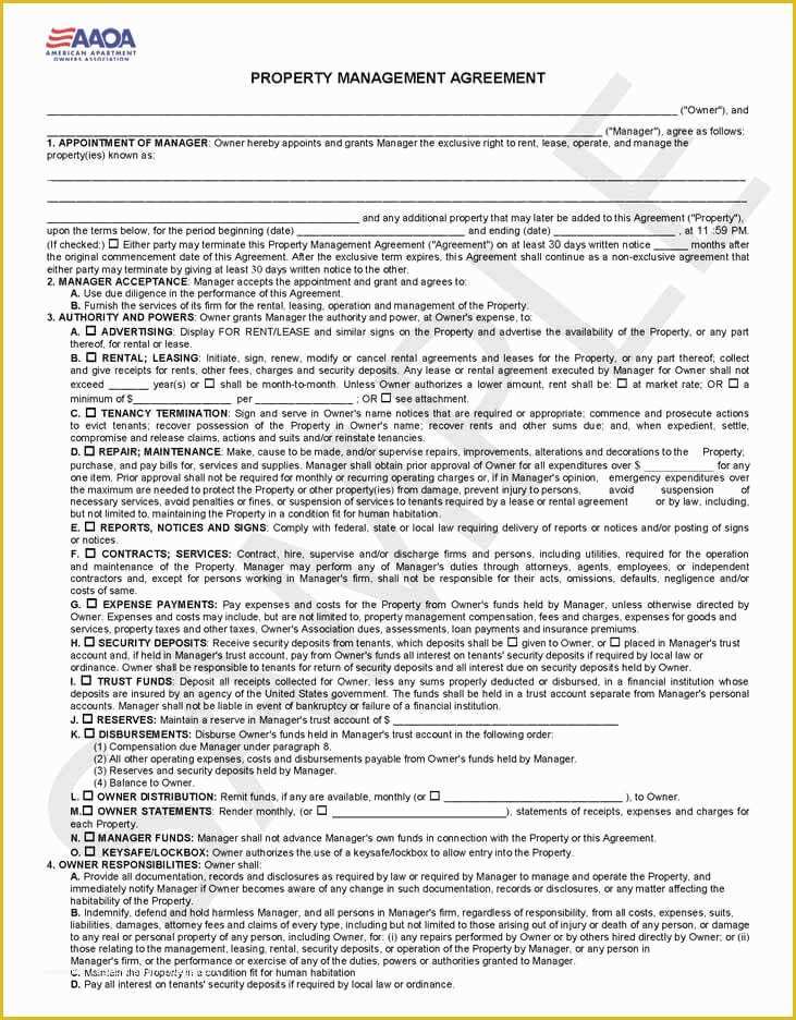Property Management Agreement Template Free Of Property Management Agreement form