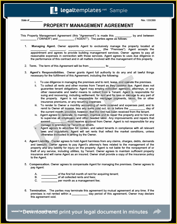 Property Management Agreement Template Free Of Property Management Agreement