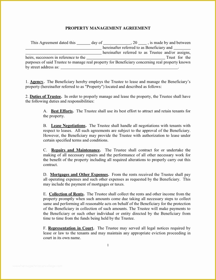 Property Management Agreement Template Free Of Property Management Agreement Sample In Word and Pdf formats