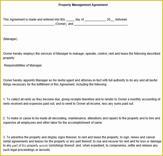 Property Management Agreement Template Free Of Property Management Agreement Template