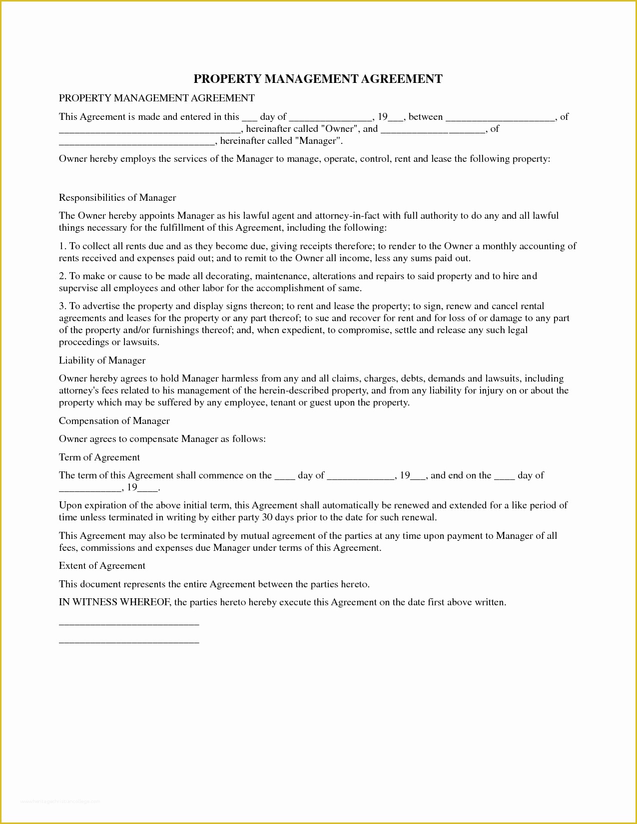 Property Management Agreement Template Free Of Property Management Contract forms Rental Docs Ez